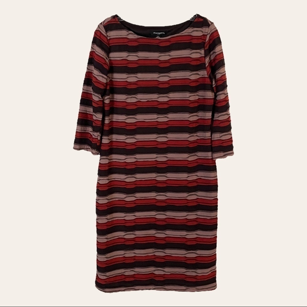 Sharagano Stripe Textured 3/4 Sleeve Red Bandage Bodycon Sheath Dress Size 12